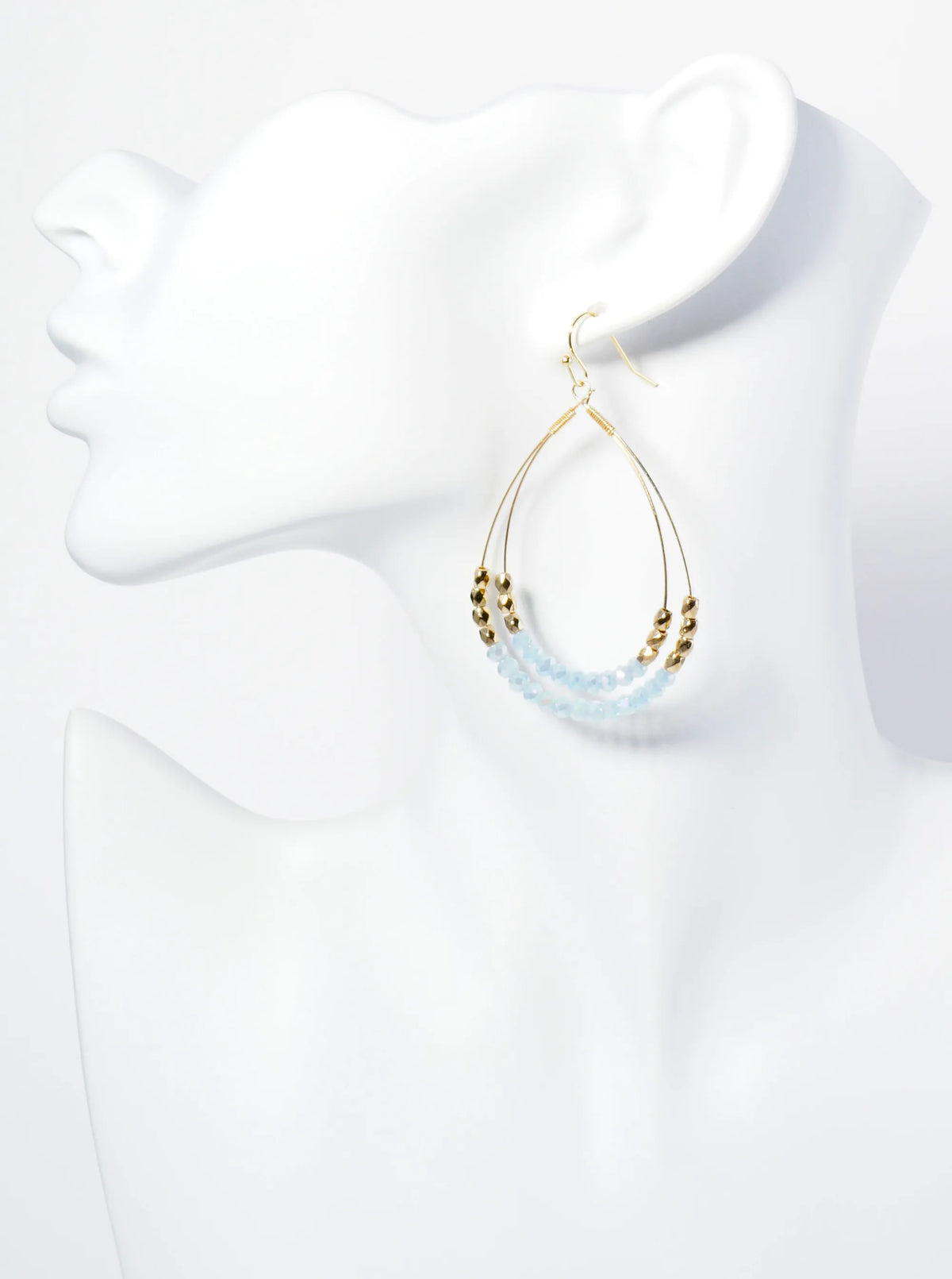 Glass Beads Wrapped Double Teardrop Dangle Earrings