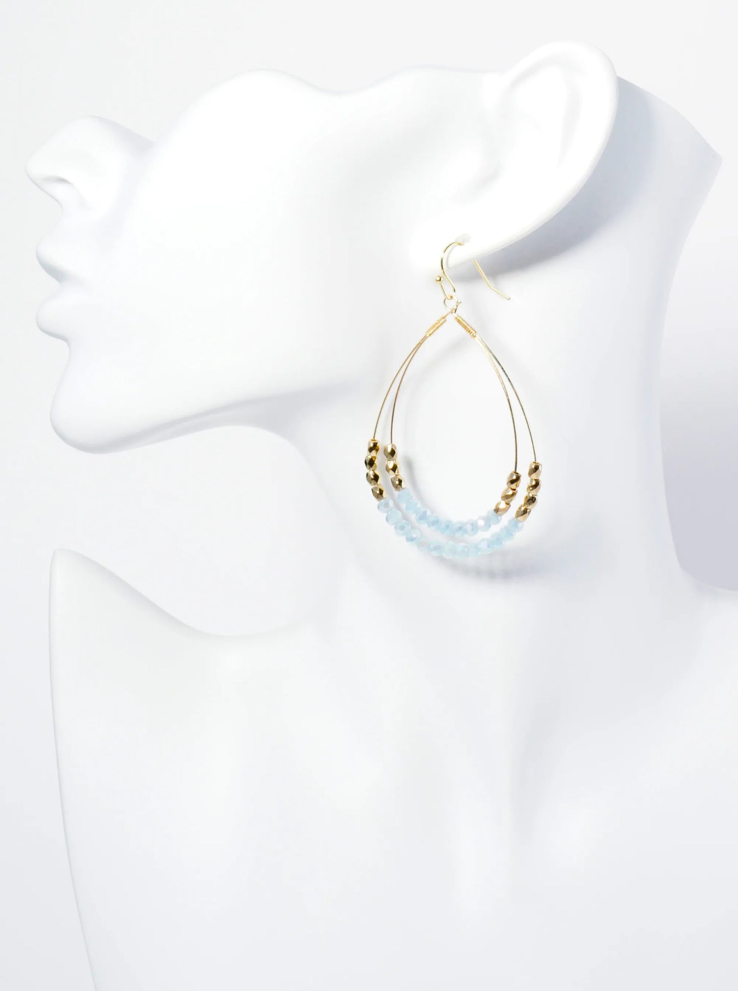 Glass Beads Wrapped Double Teardrop Dangle Earrings