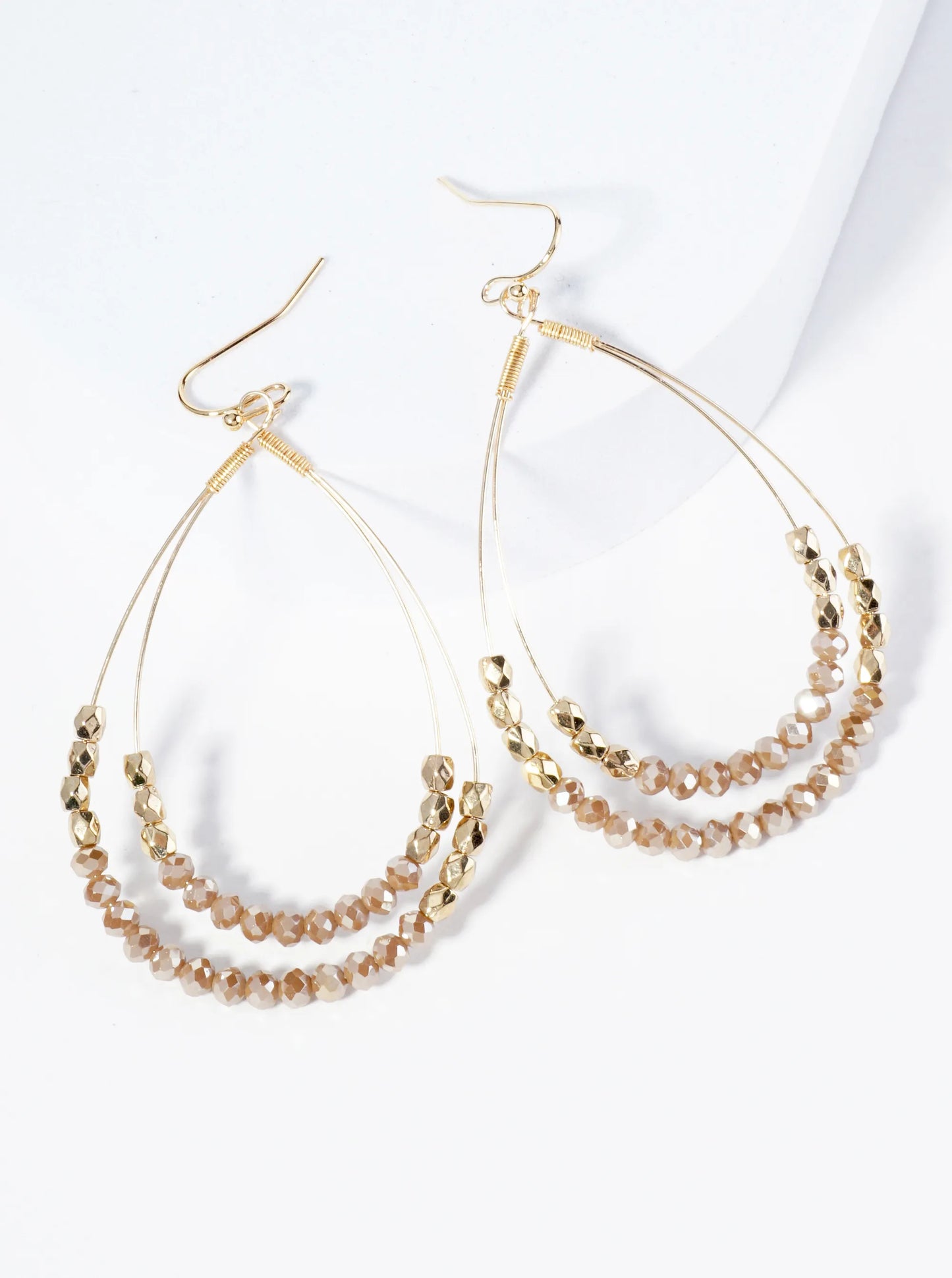 Glass Beads Wrapped Double Teardrop Dangle Earrings
