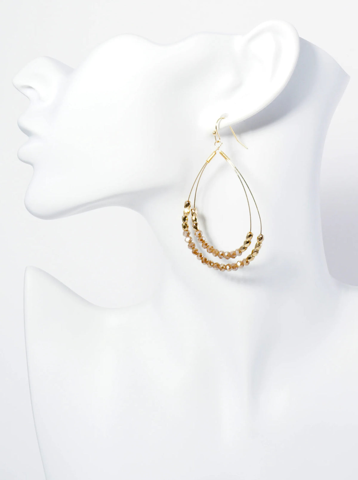 Glass Beads Wrapped Double Teardrop Dangle Earrings