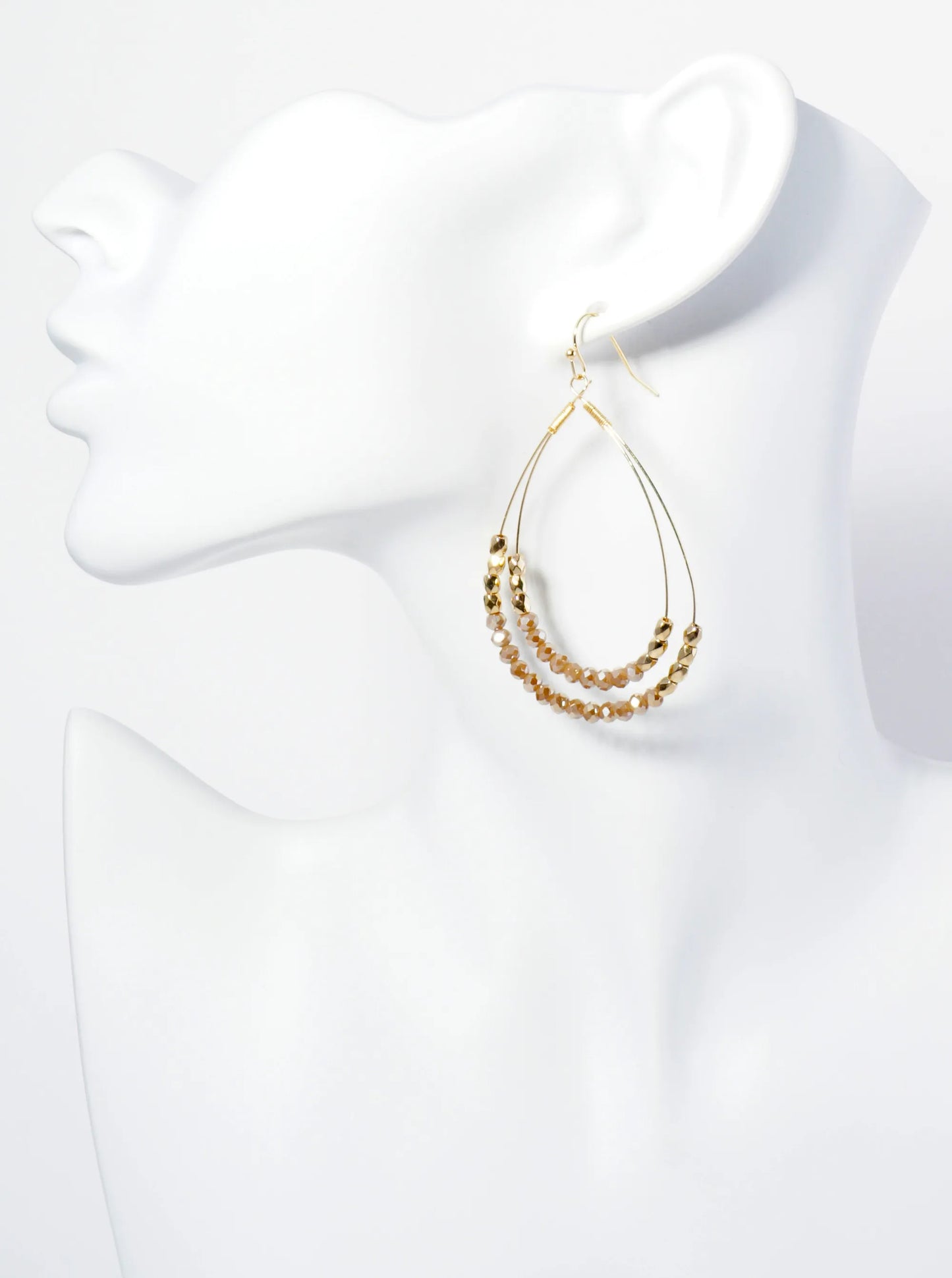 Glass Beads Wrapped Double Teardrop Dangle Earrings