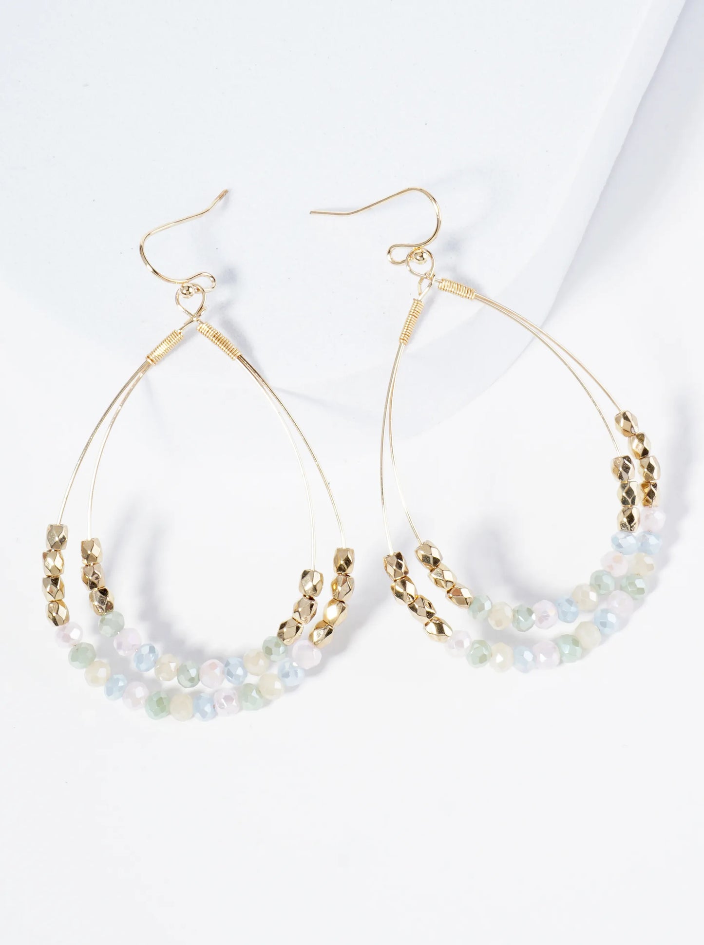 Glass Beads Wrapped Double Teardrop Dangle Earrings