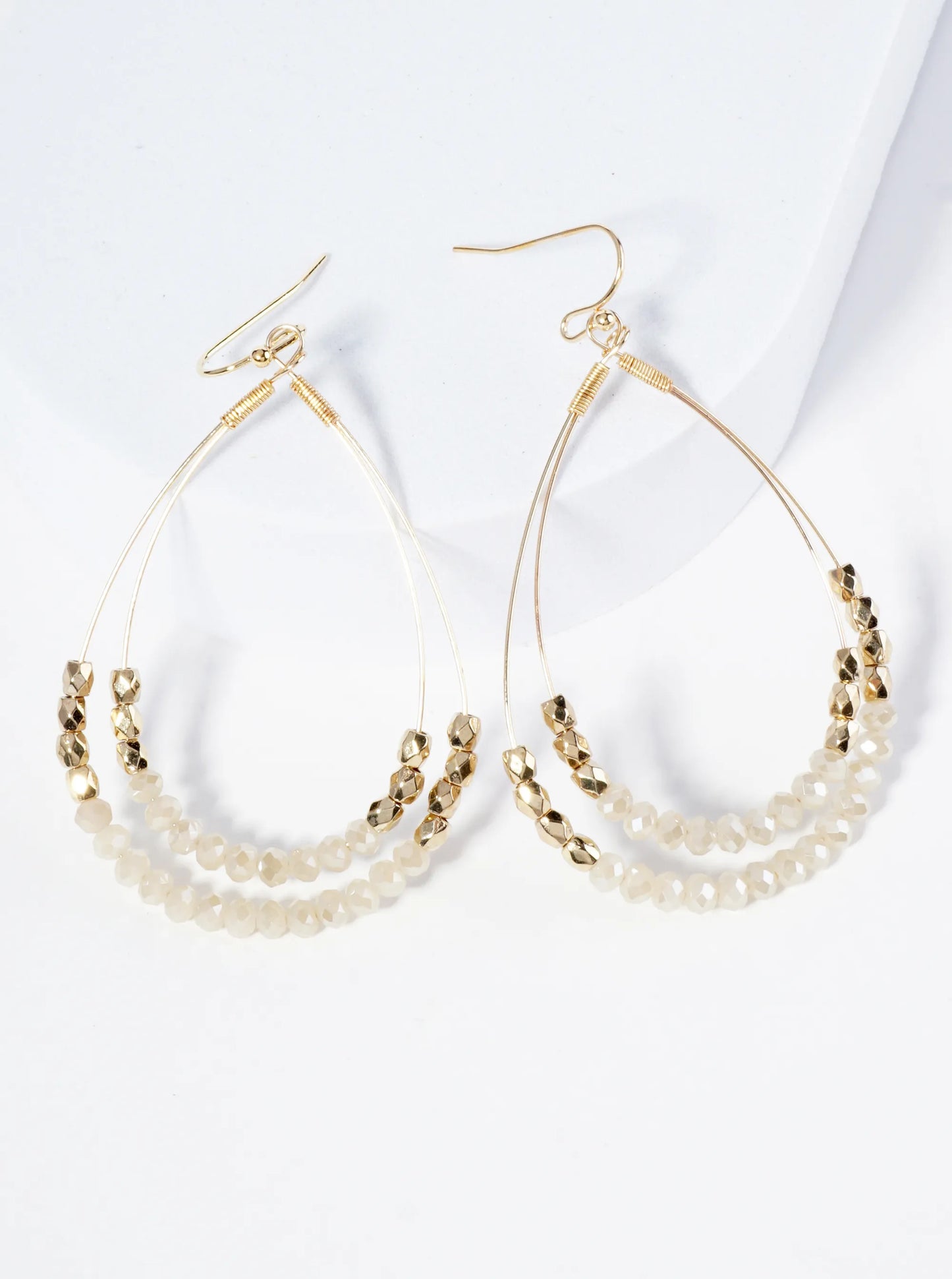 Glass Beads Wrapped Double Teardrop Dangle Earrings