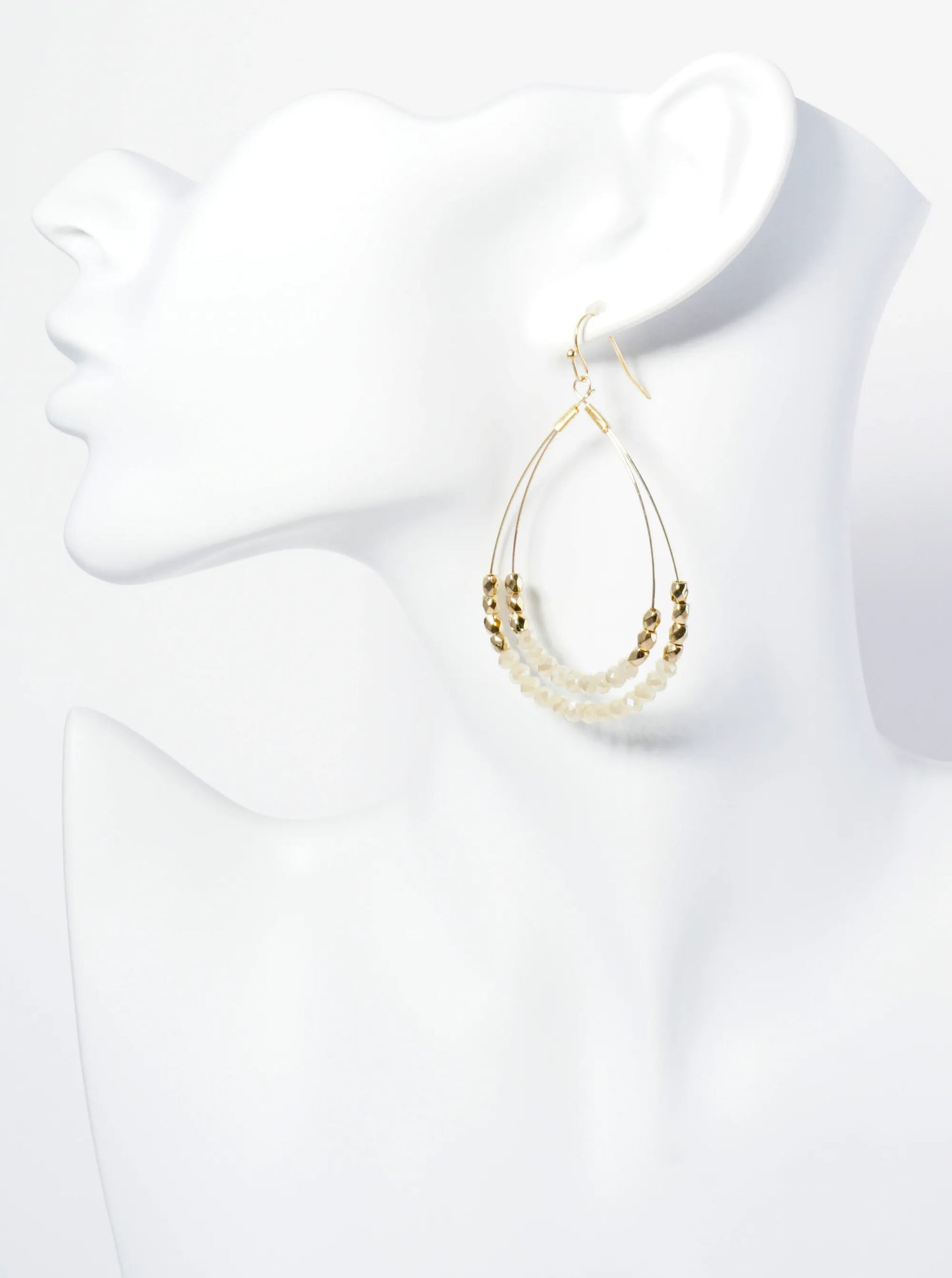 Glass Beads Wrapped Double Teardrop Dangle Earrings