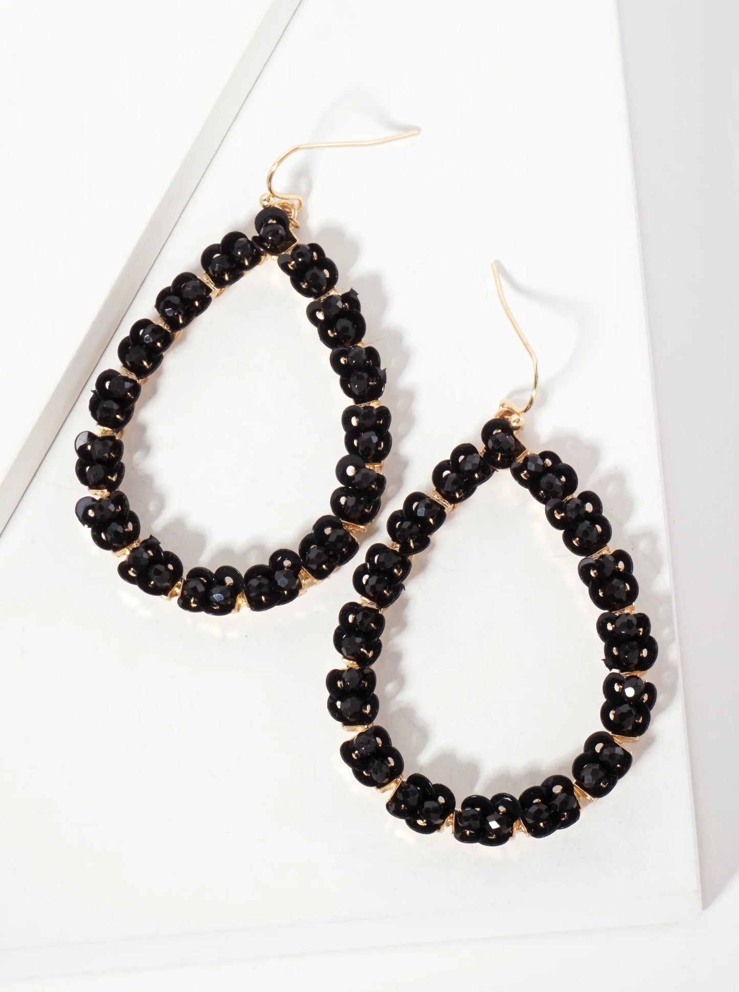 Glass-Beads And Sequins Surrounding Teardrop Dangle Earrings