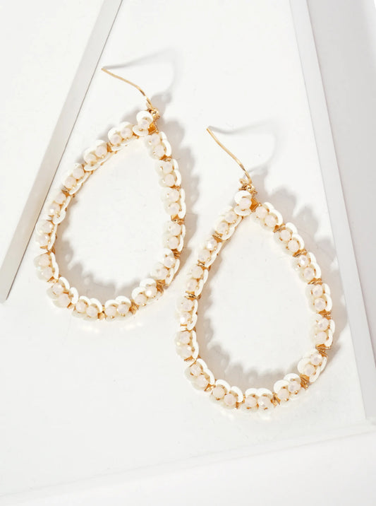 Glass-Beads And Sequins Surrounding Teardrop Dangle Earrings