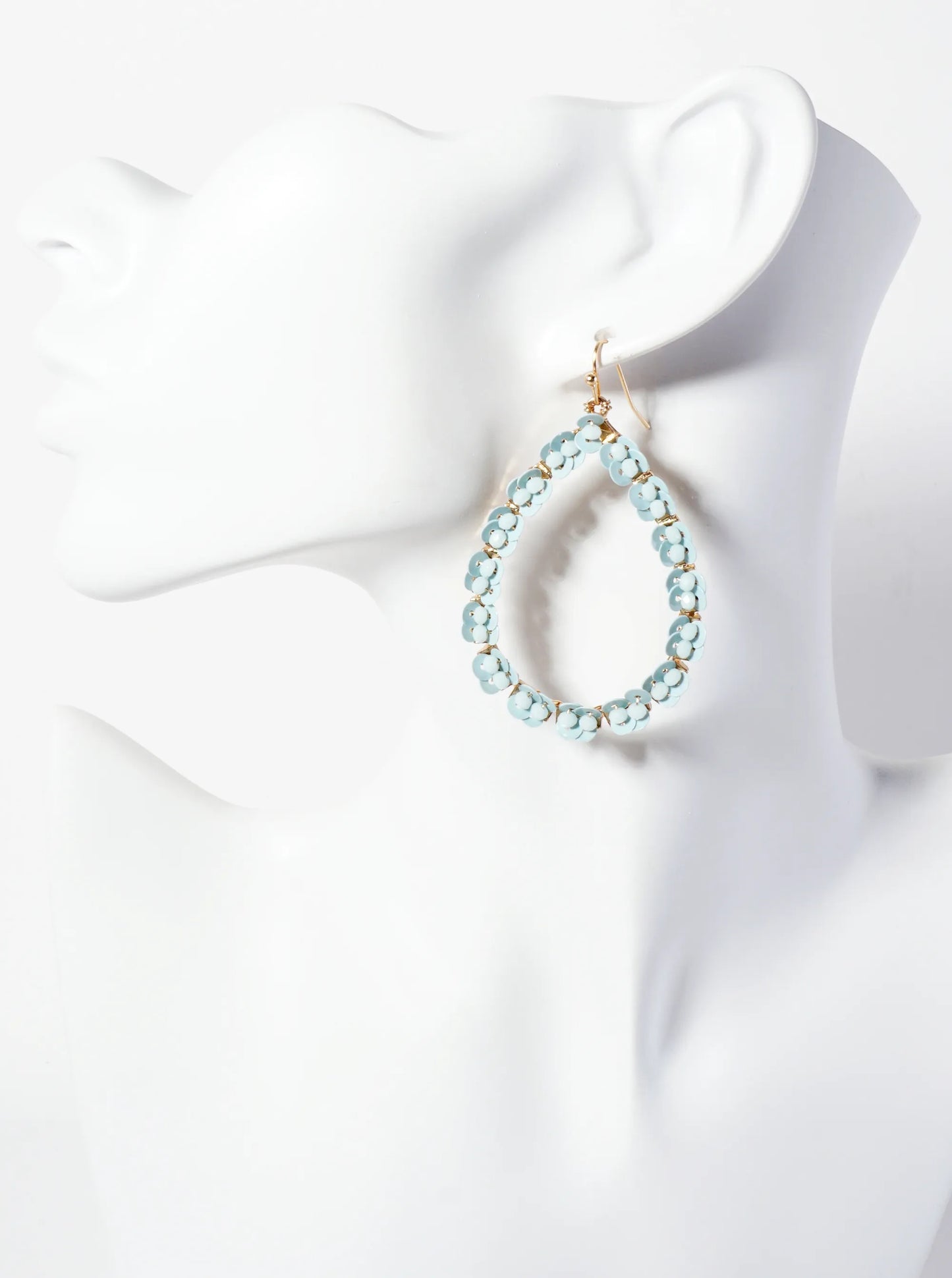 Glass-Beads And Sequins Surrounding Teardrop Dangle Earrings