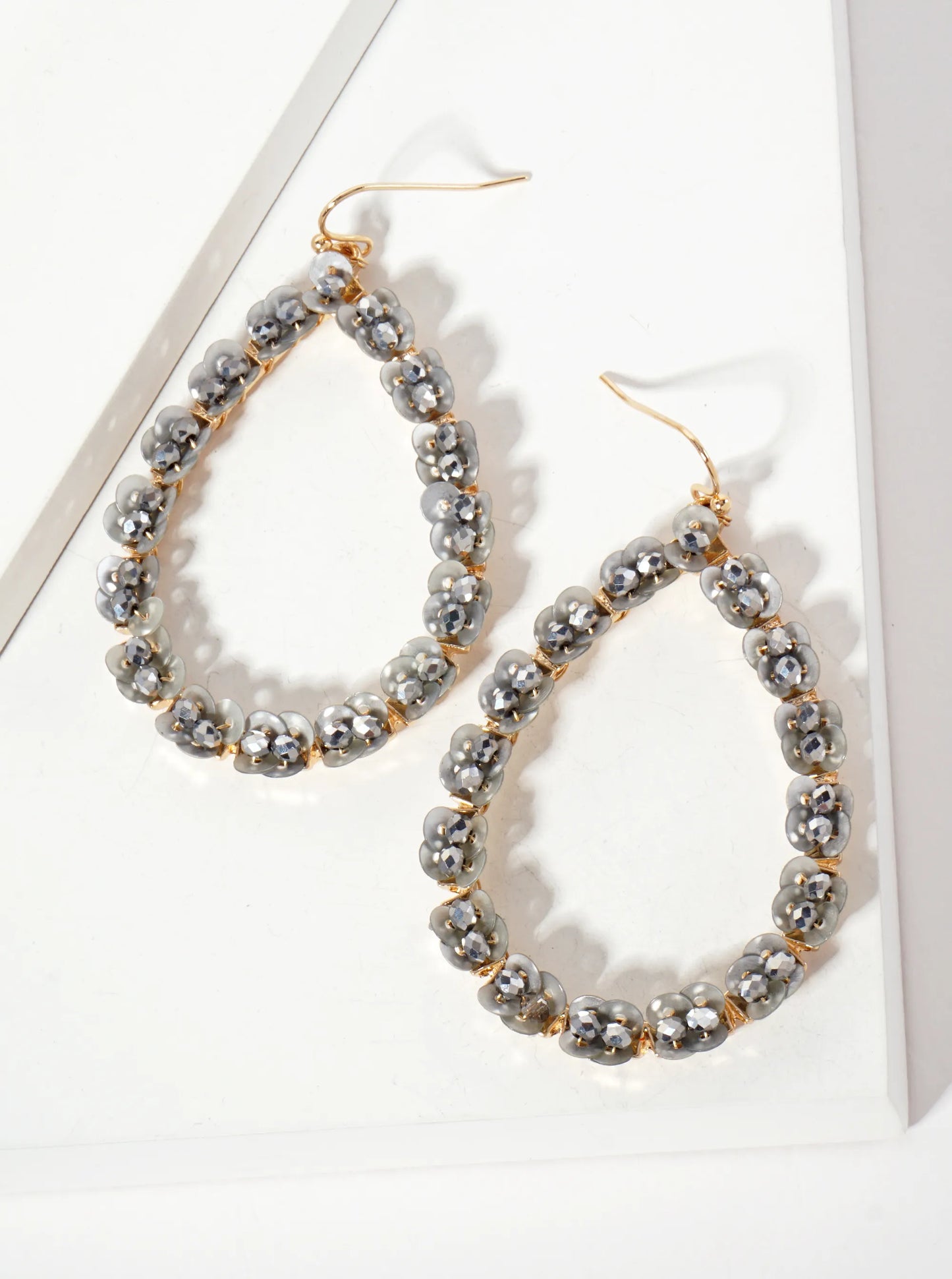 Glass-Beads And Sequins Surrounding Teardrop Dangle Earrings