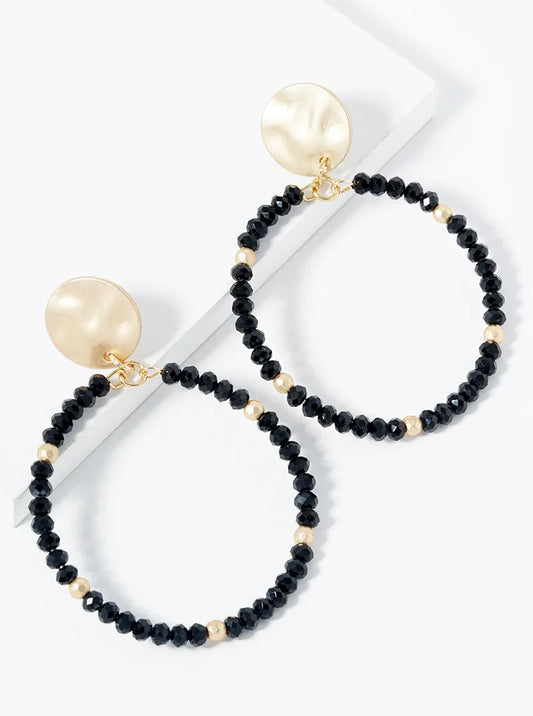 Glass Beads In Circle On Hammered Post Stud Earrings