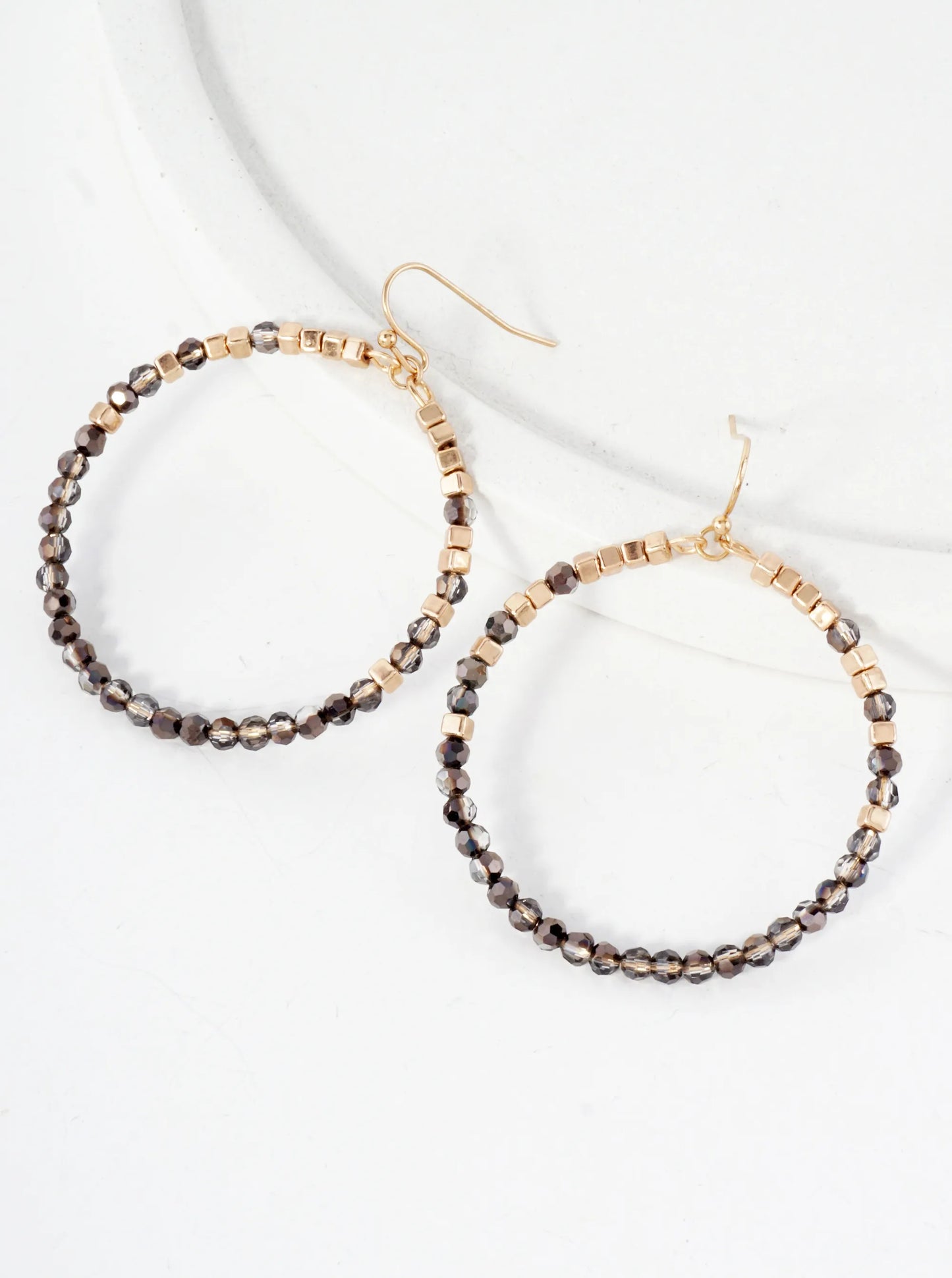 Glass Metal Beads Wrapped Round Circle Drop Earrings