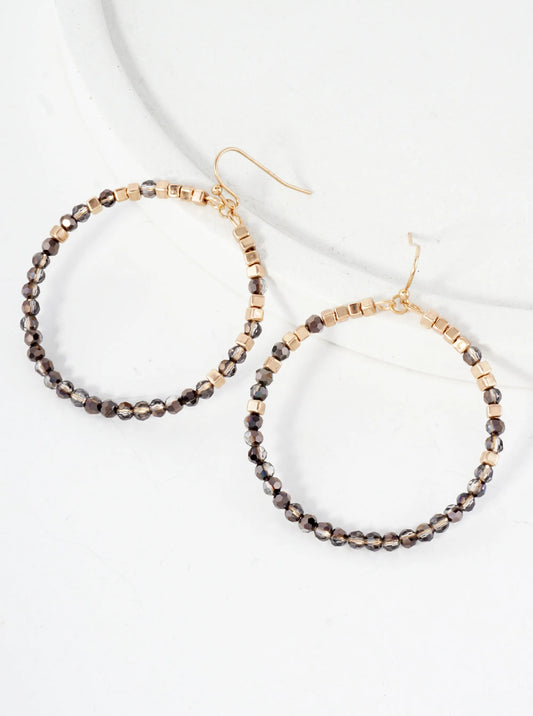 Glass Metal Beads Wrapped Round Circle Drop Earrings