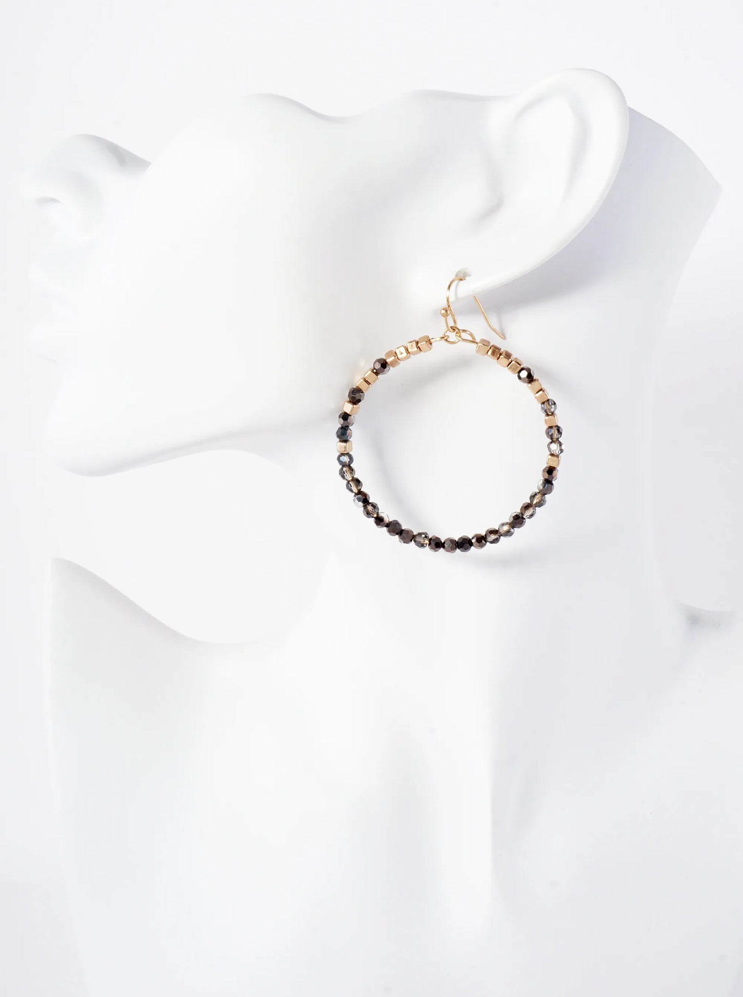 Glass Metal Beads Wrapped Round Circle Drop Earrings