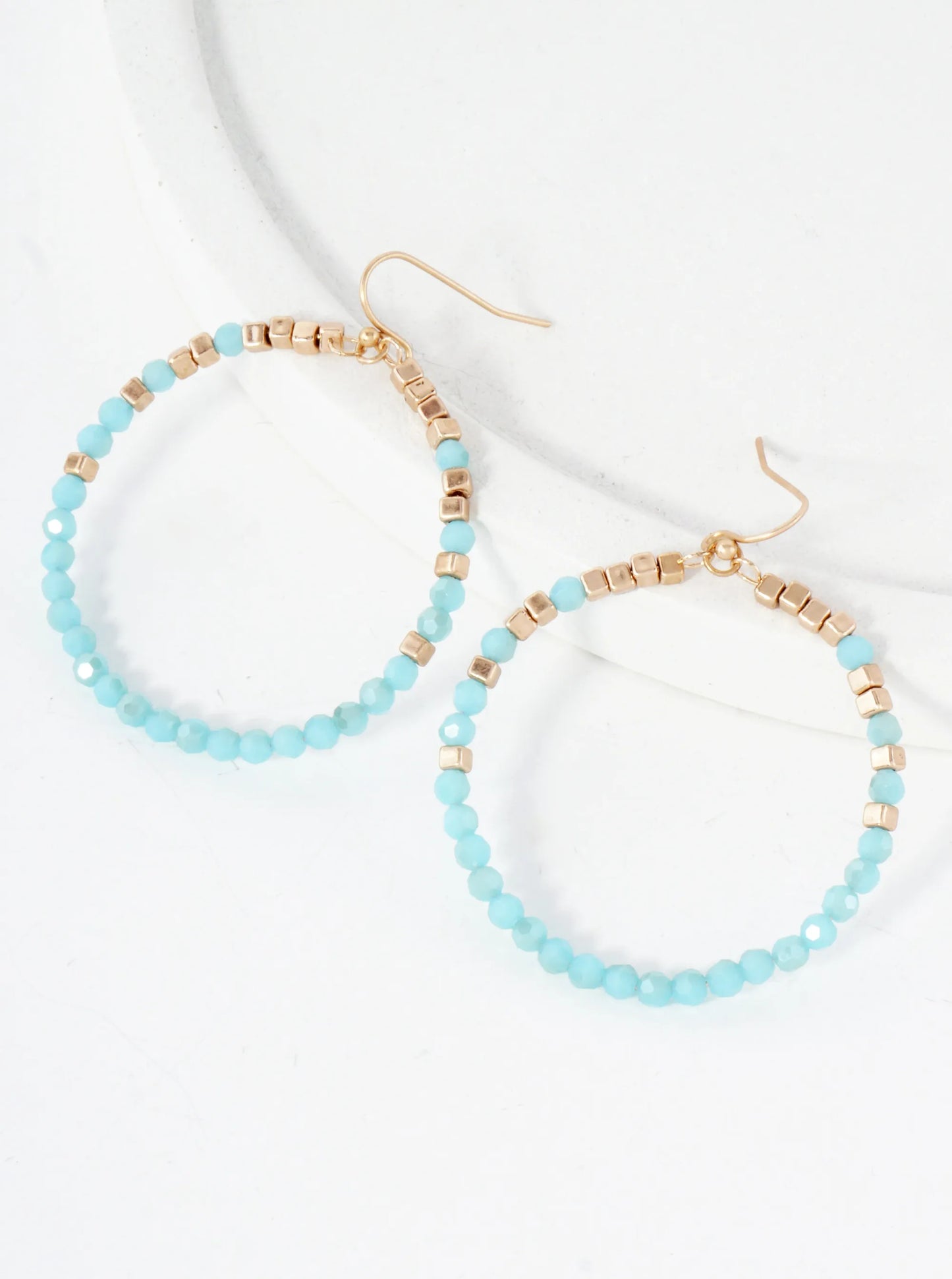 Glass Metal Beads Wrapped Round Circle Drop Earrings