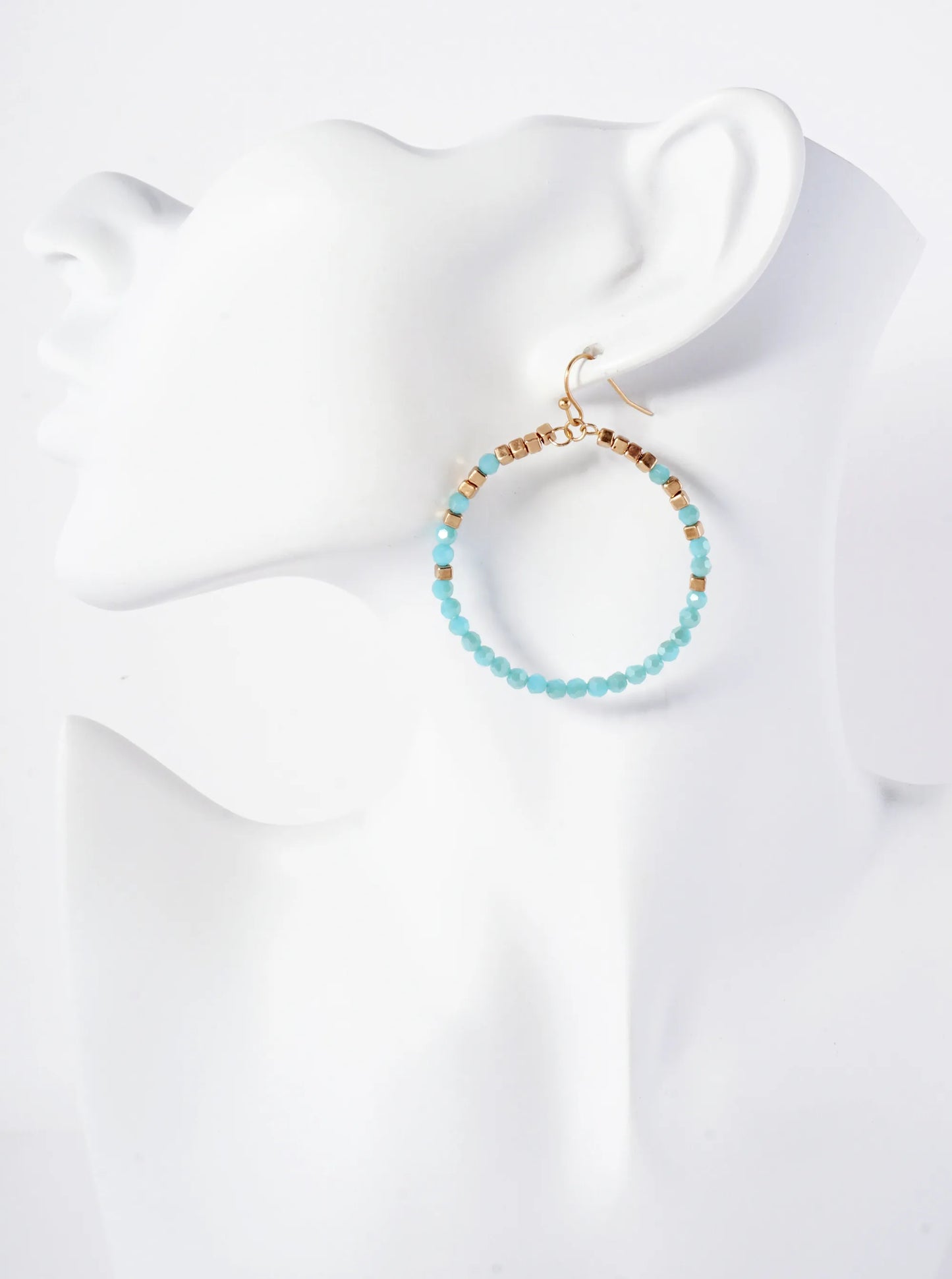 Glass Metal Beads Wrapped Round Circle Drop Earrings