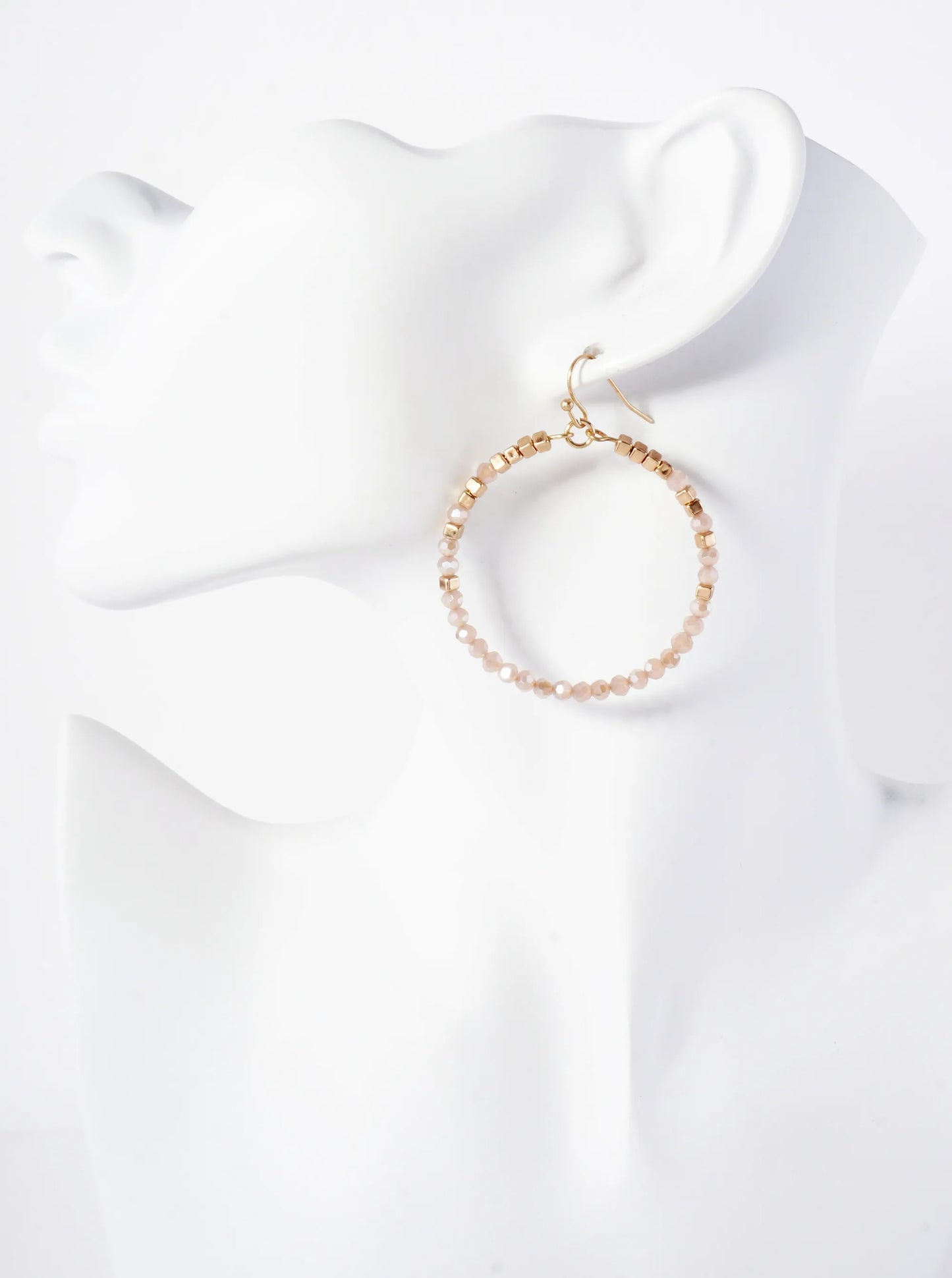 Glass Metal Beads Wrapped Round Circle Drop Earrings