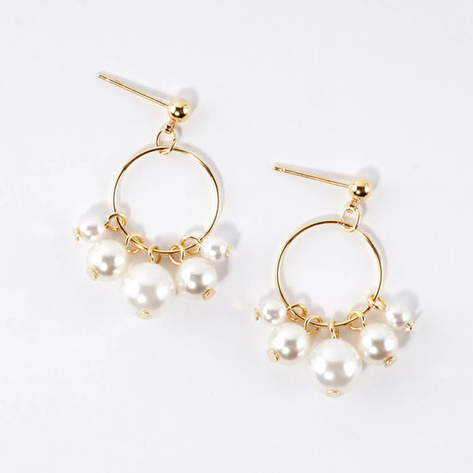 Glass Pearl Cluster Dangle Earrings
