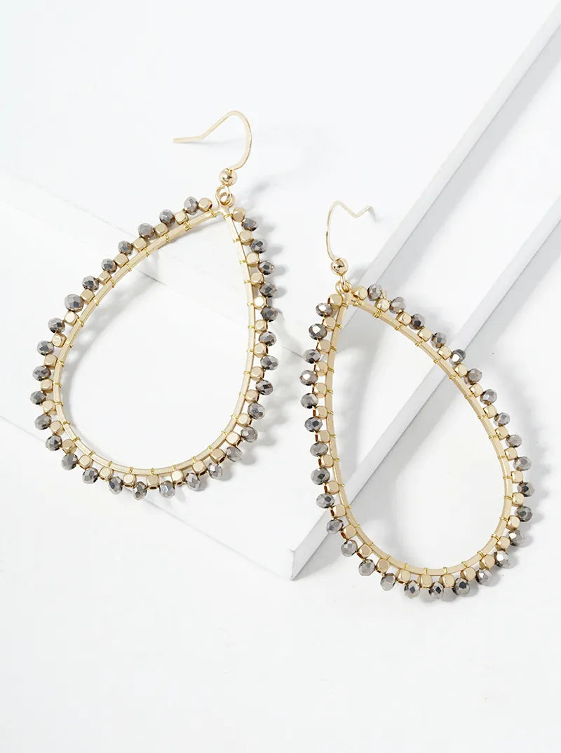 Glass Seed Beads Wired On Teardrop Dangle Earrings