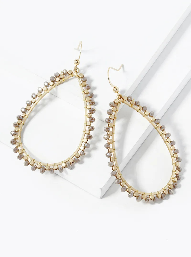 Glass Seed Beads Wired On Teardrop Dangle Earrings