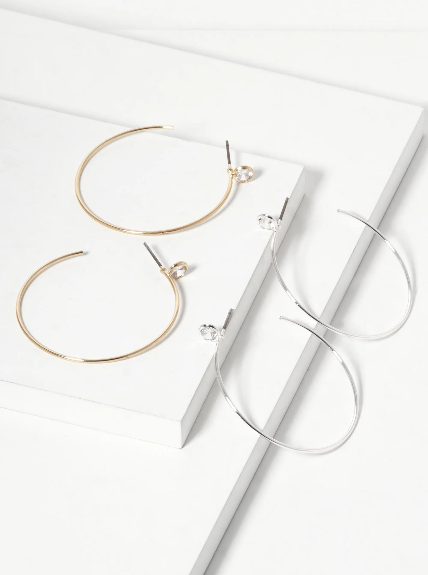 Glass Stone 40mm Minimalist Hoop Earrings