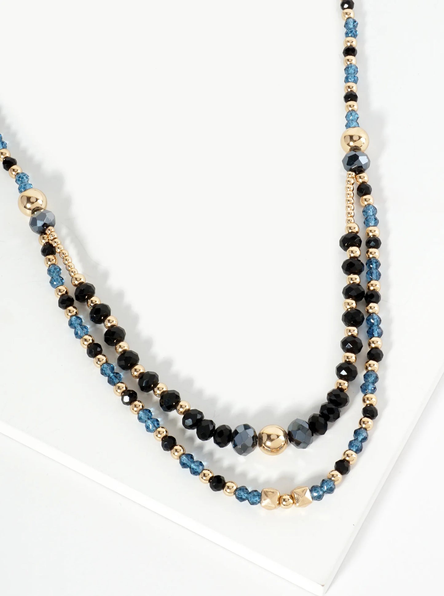 Glass And Metallic Beaded Layered Chain Necklace