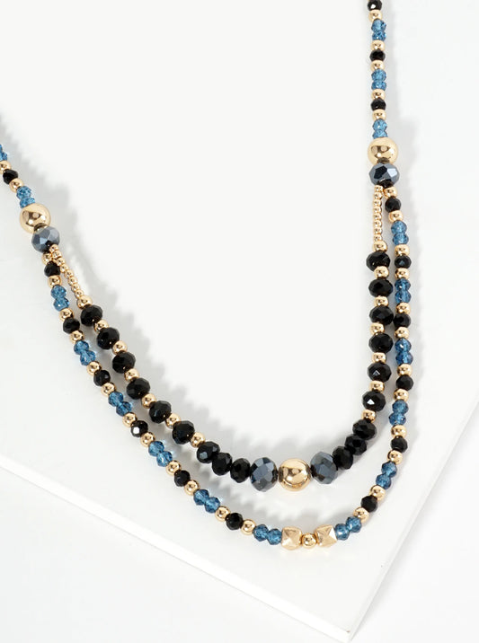 Glass And Metallic Beaded Layered Chain Necklace