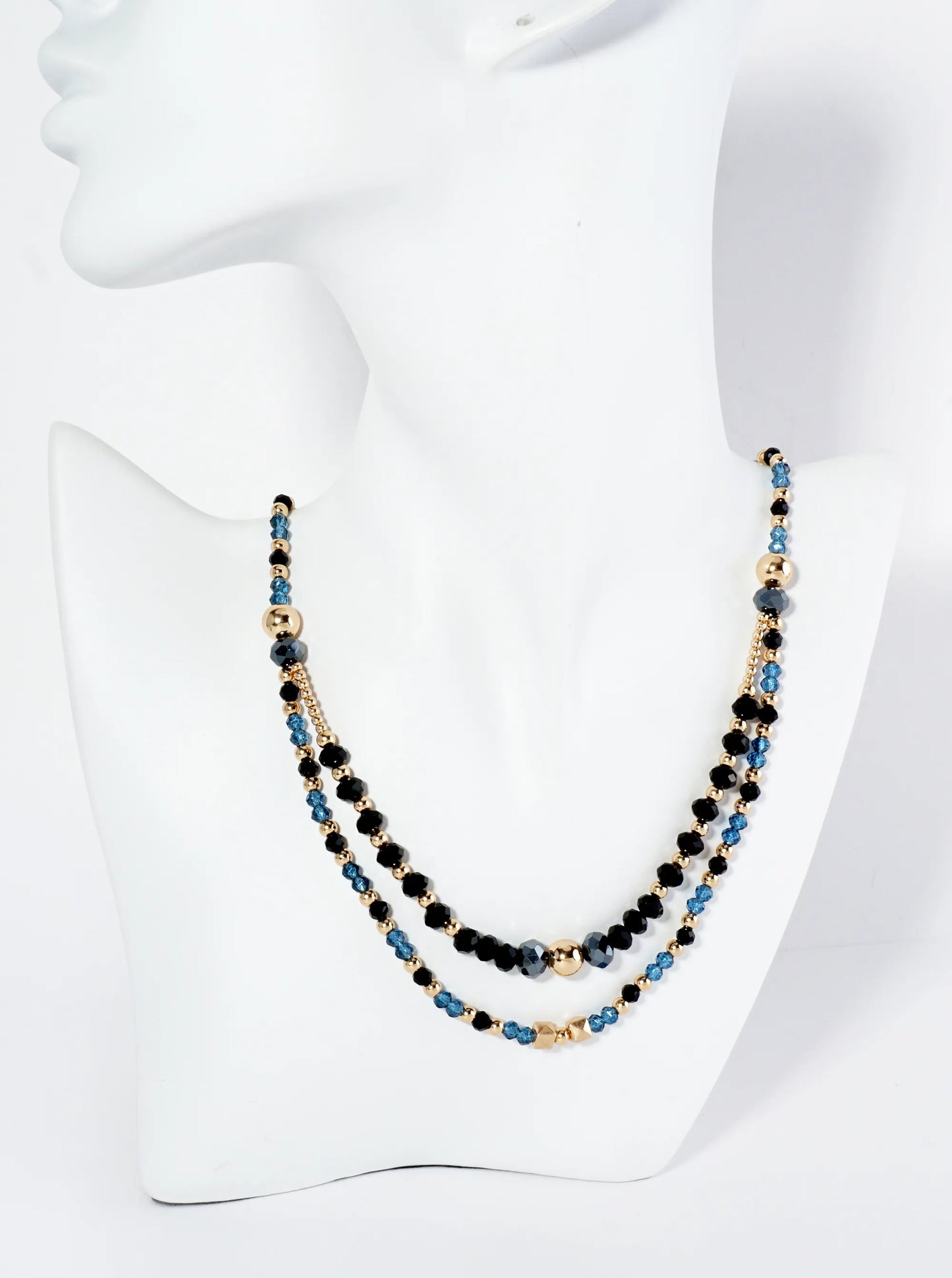 Glass And Metallic Beaded Layered Chain Necklace