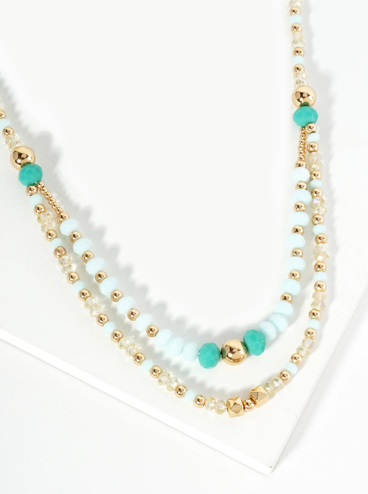Glass And Metallic Beaded Layered Chain Necklace