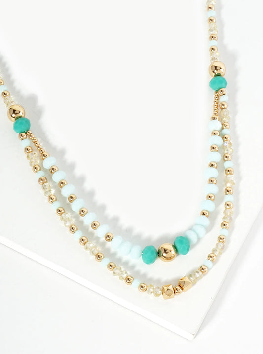 Glass And Metallic Beaded Layered Chain Necklace