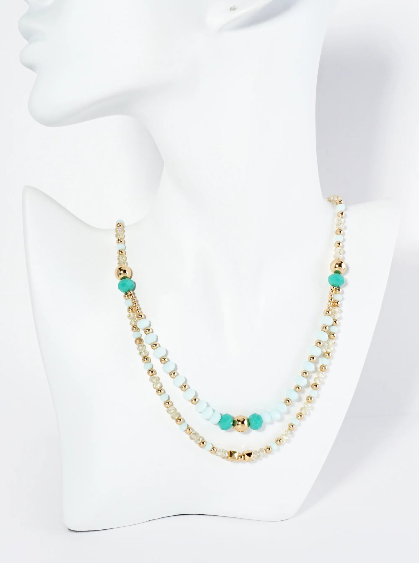 Glass And Metallic Beaded Layered Chain Necklace