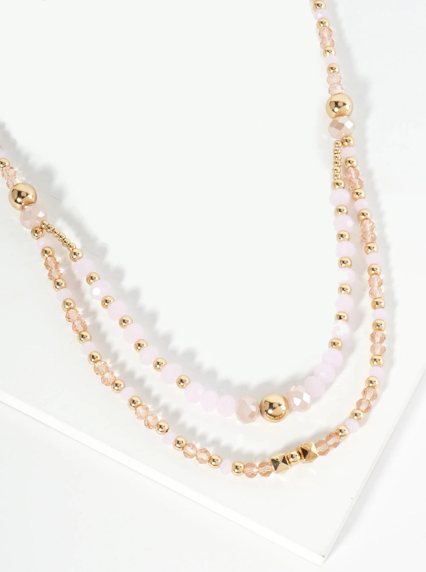 Glass And Metallic Beaded Layered Chain Necklace