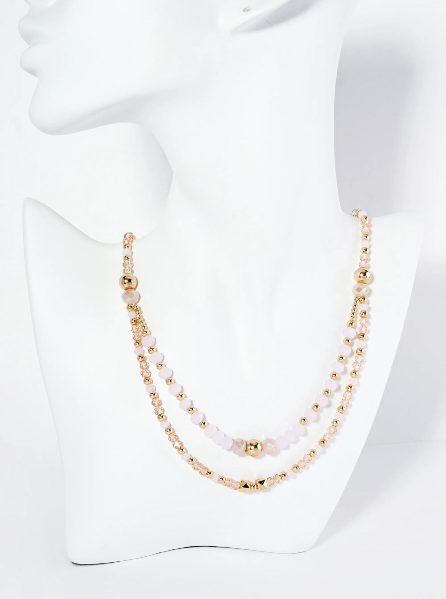 Glass And Metallic Beaded Layered Chain Necklace