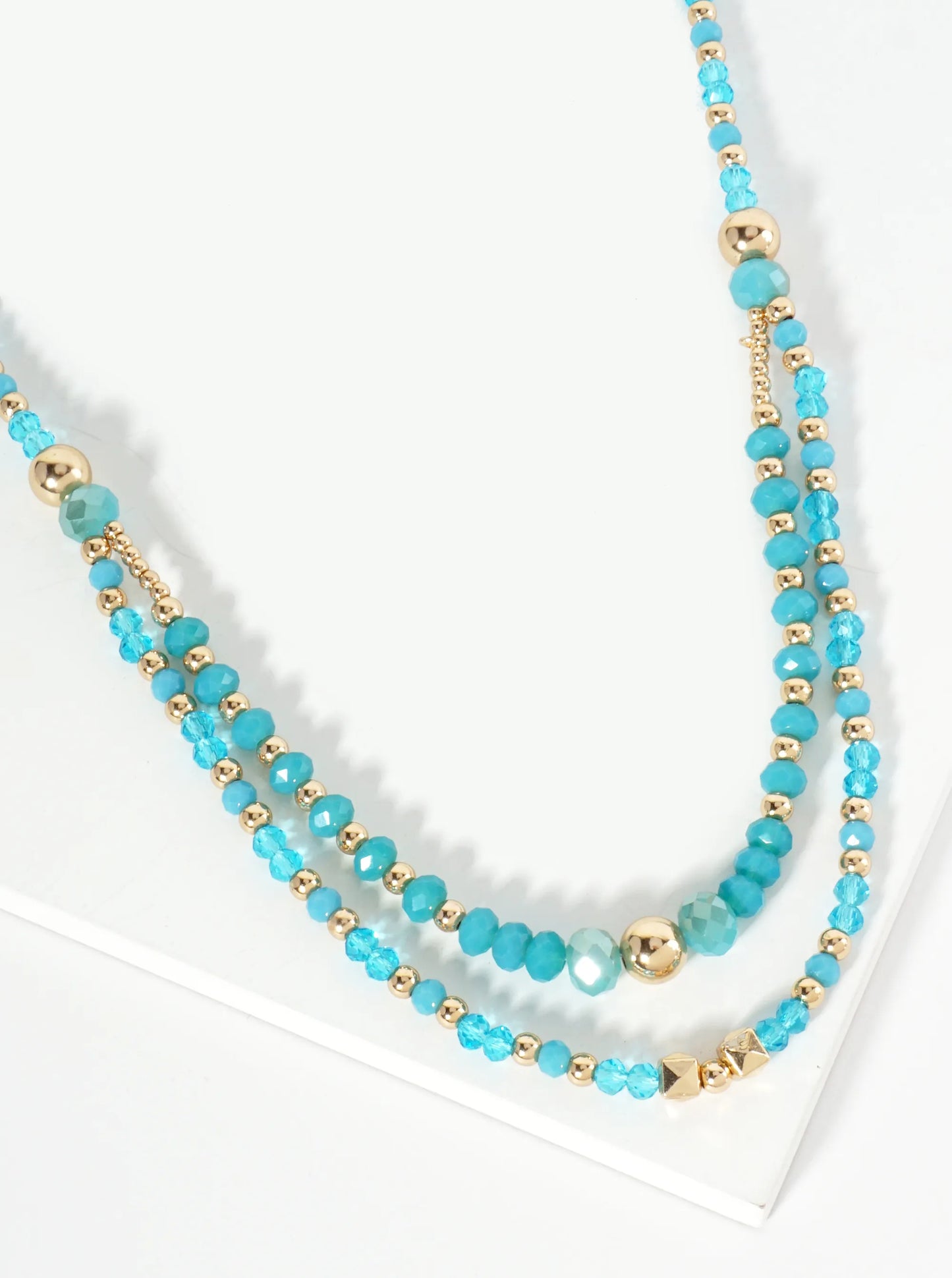 Glass And Metallic Beaded Layered Chain Necklace