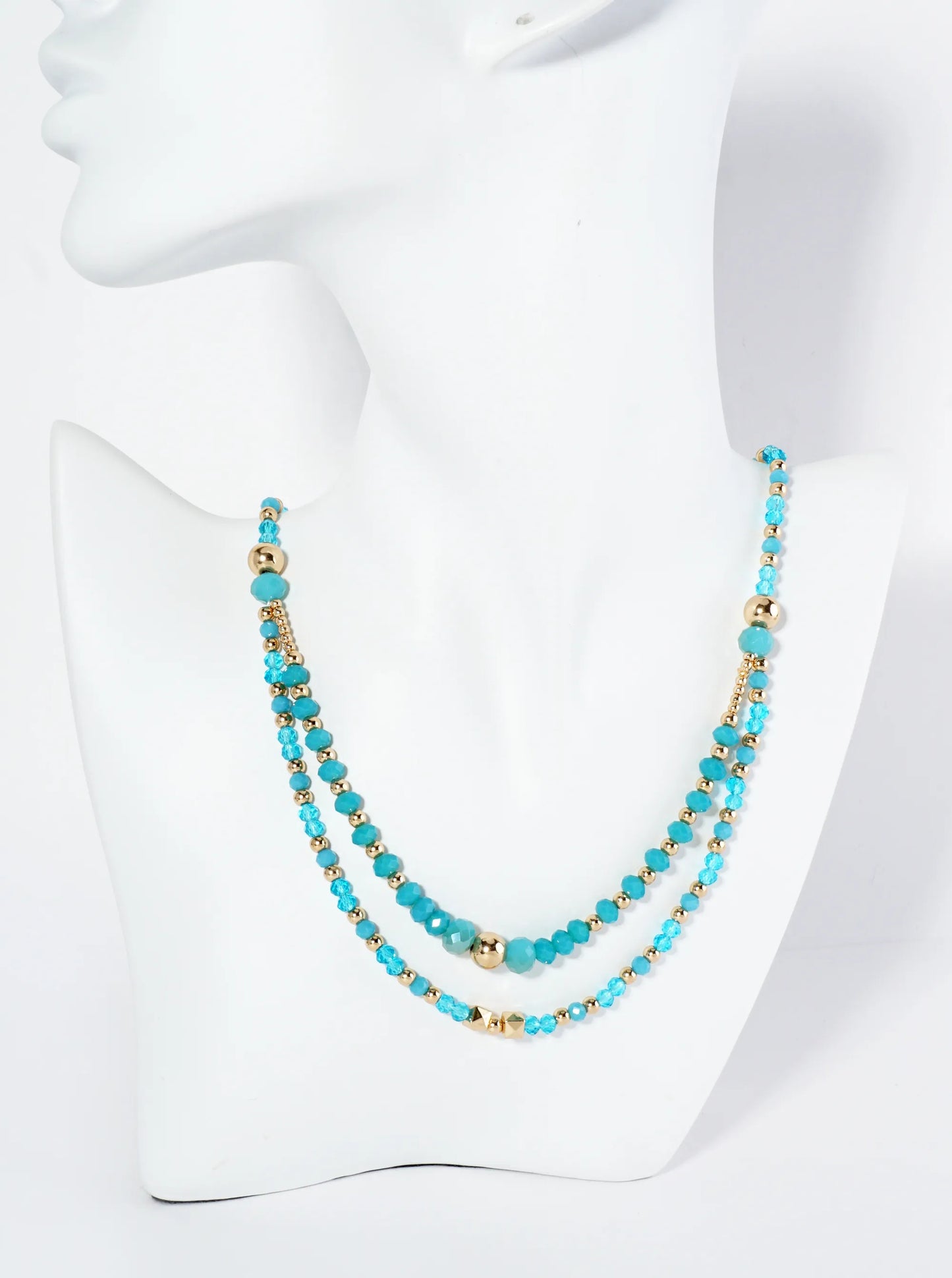 Glass And Metallic Beaded Layered Chain Necklace