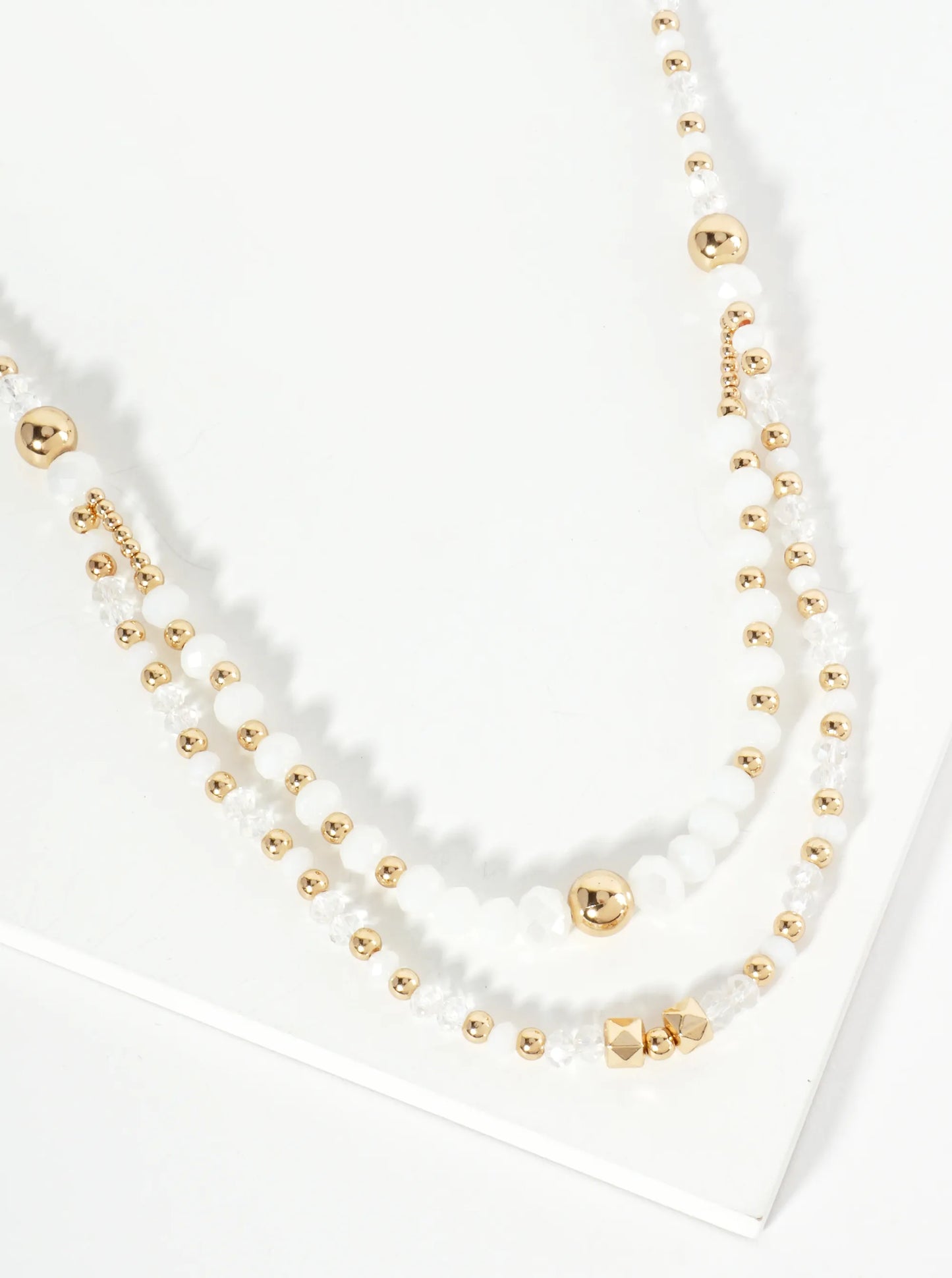 Glass And Metallic Beaded Layered Chain Necklace