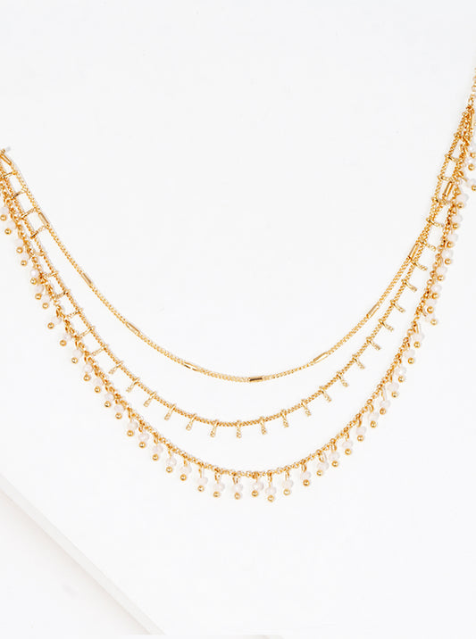 Glass Bead Drop Delicate Chain Layered Necklace