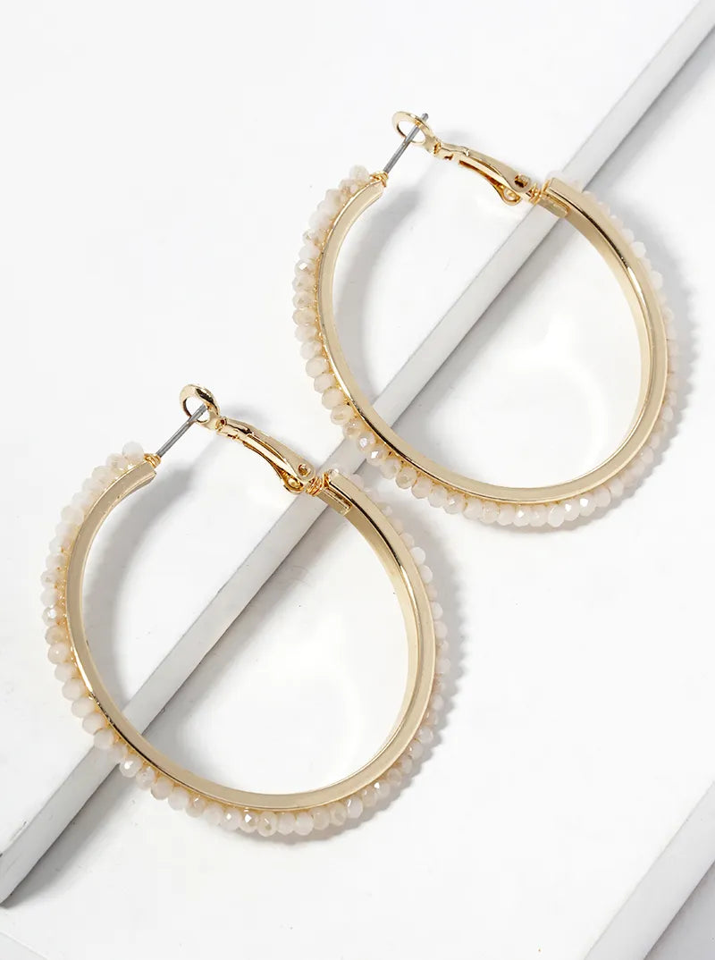 Glass Beaded 40mm Leverback Hoop Earrings