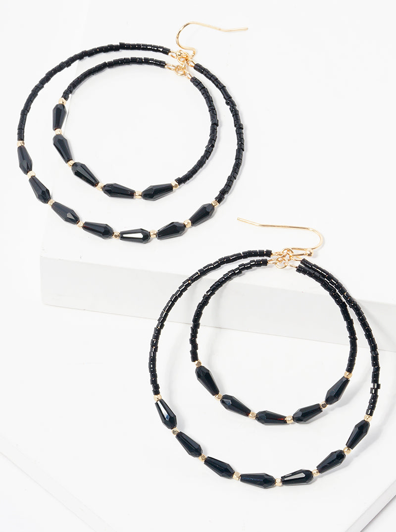 Glass Beaded Double Circle Dangle Drop Earrings