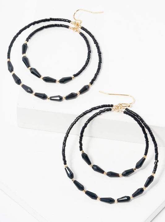 Glass Beaded Double Circle Dangle Drop Earrings