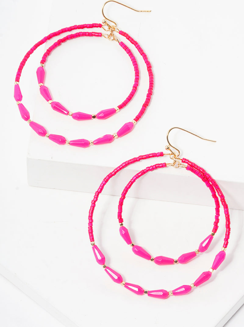 Glass Beaded Double Circle Dangle Drop Earrings
