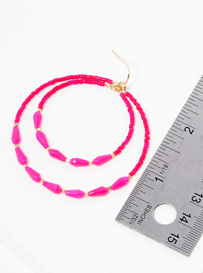 Glass Beaded Double Circle Dangle Drop Earrings