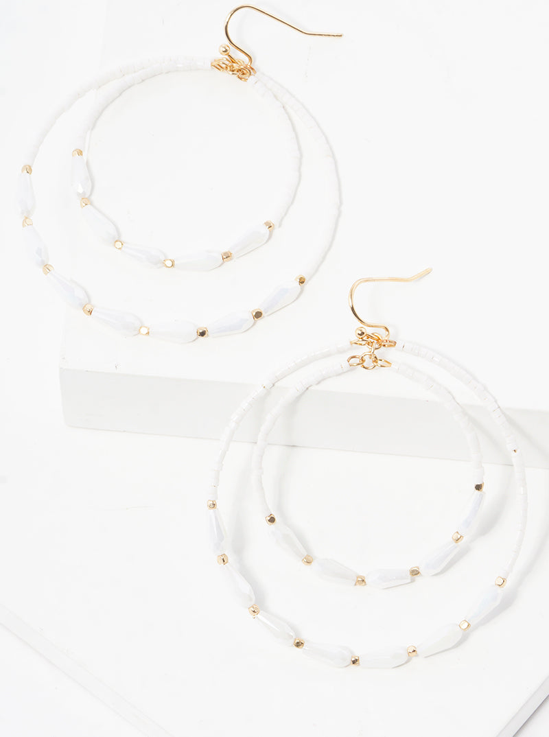 Glass Beaded Double Circle Dangle Drop Earrings