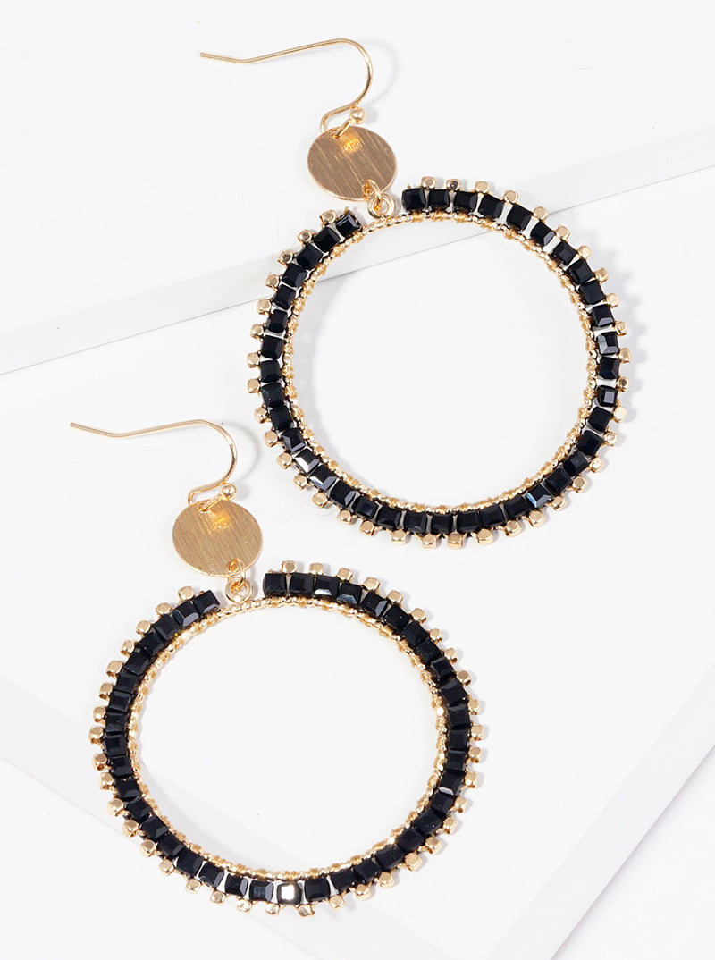 Glass Beaded Double Circle Dangle Drop Earrings