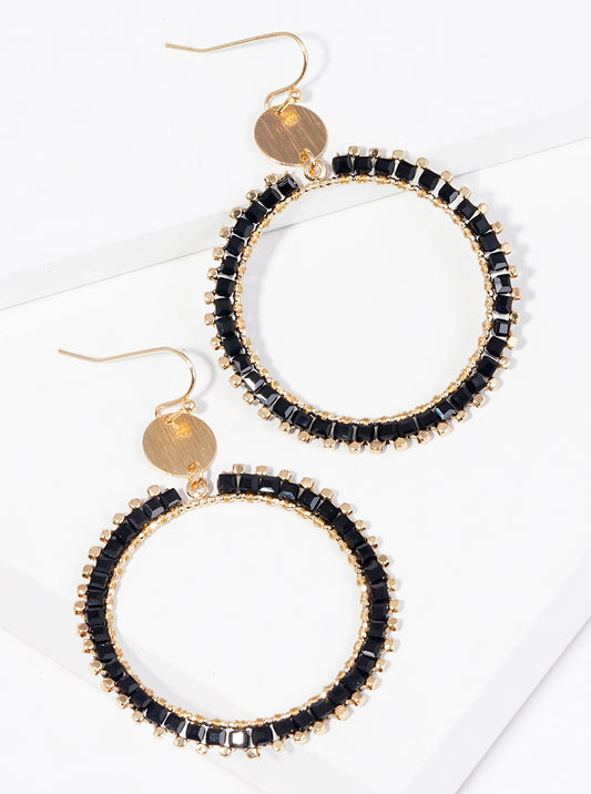 Glass Beaded Double Circle Dangle Drop Earrings