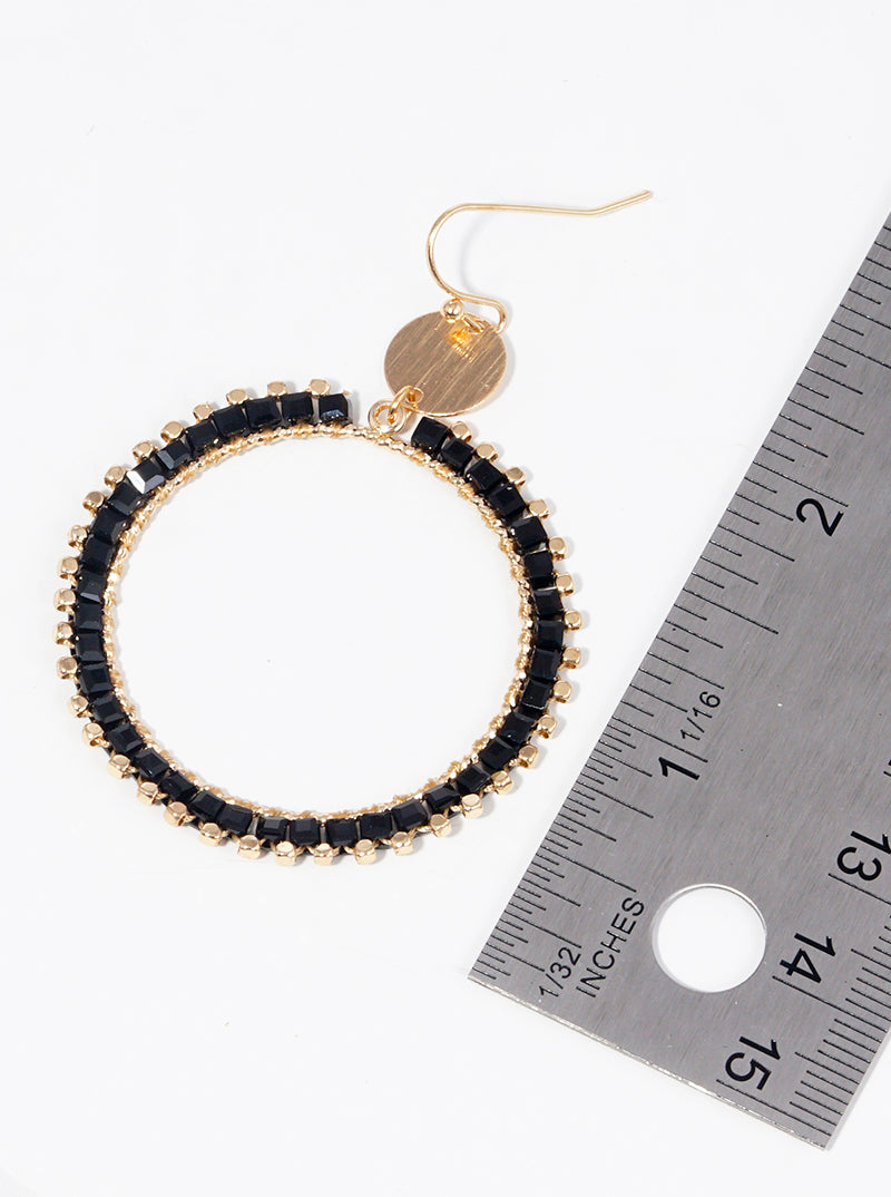 Glass Beaded Double Circle Dangle Drop Earrings