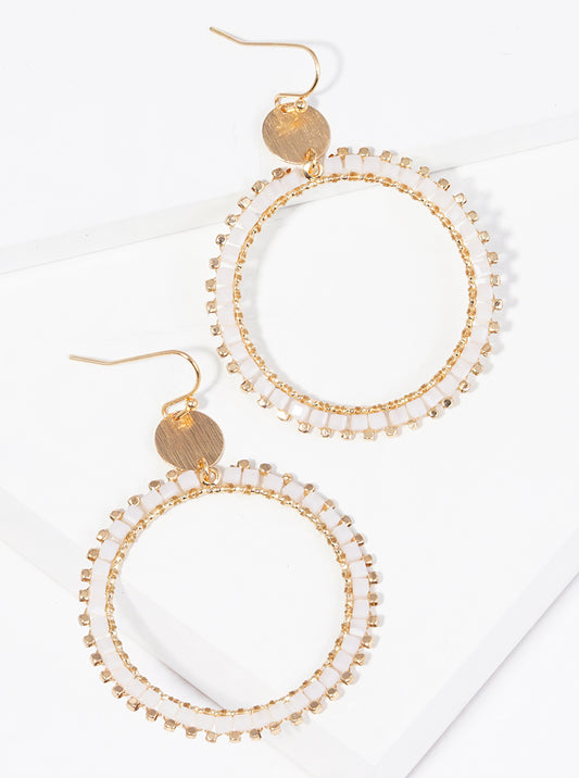 Glass Beaded Double Circle Dangle Drop Earrings