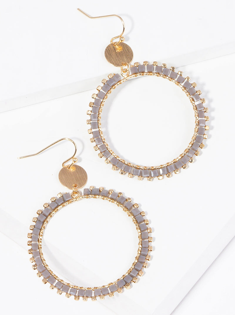 Glass Beaded Double Circle Dangle Drop Earrings