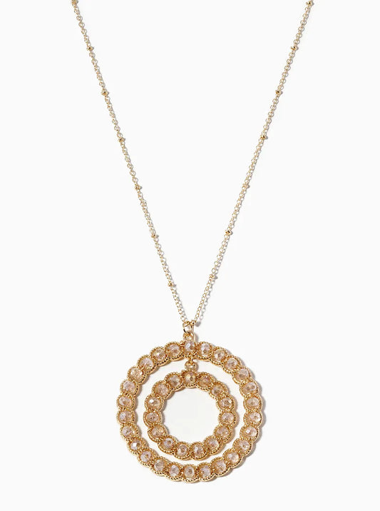 Glass Beaded Double Circle Pendant Long Necklace