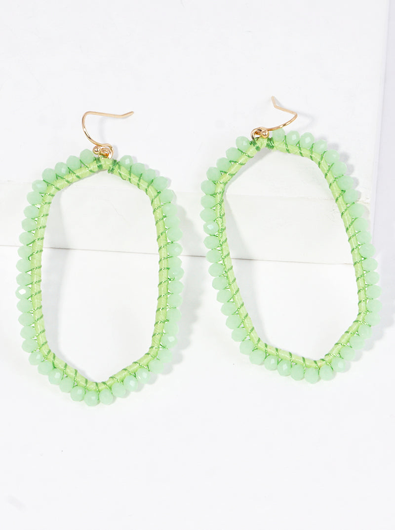 Glass Beaded Long Hexagon Dangle Drop Earrings