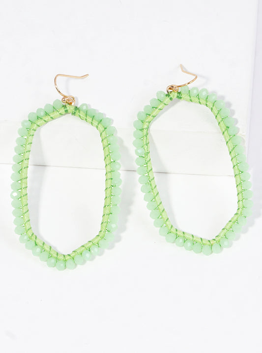 Glass Beaded Long Hexagon Dangle Drop Earrings