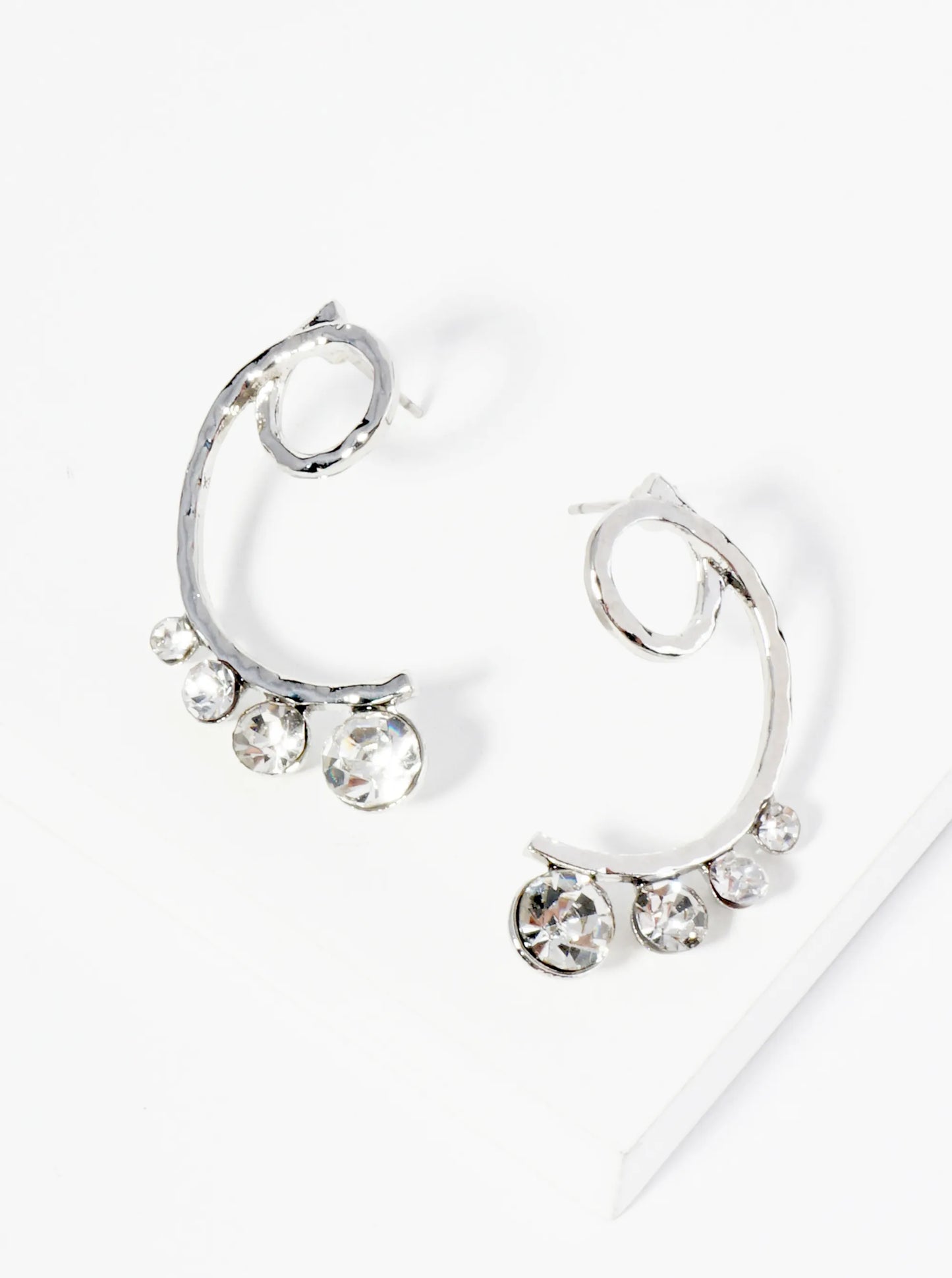 Gleaming Hammered Metal Crystal Accent Post Earrings